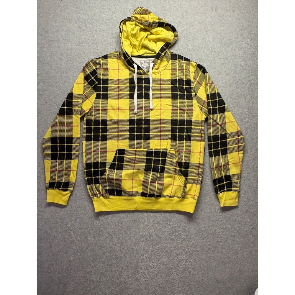 Black Jack 1999 Mens Yellow Black Plaid Hoodie Pullover Tartan 1333 BKJK Large